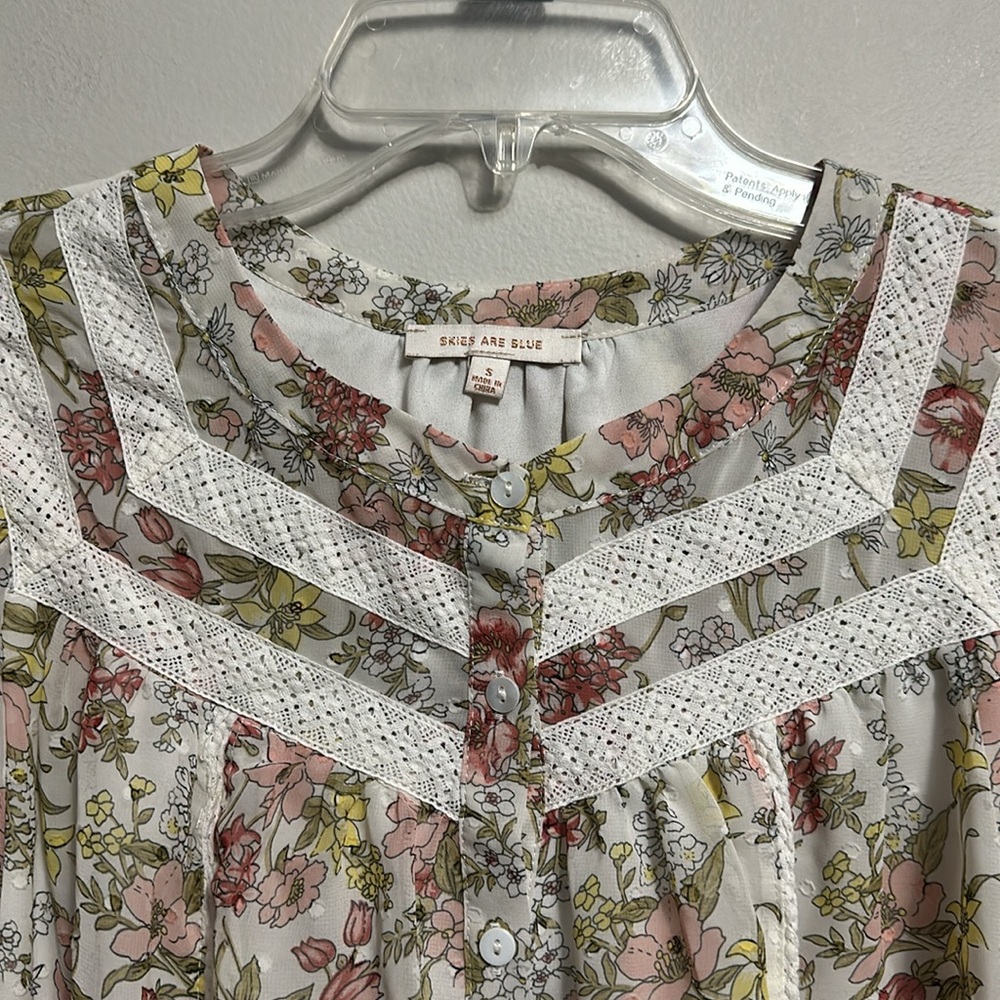 Skies Are Blue floral button up blouse small cottagecore - Picture 2 of 5